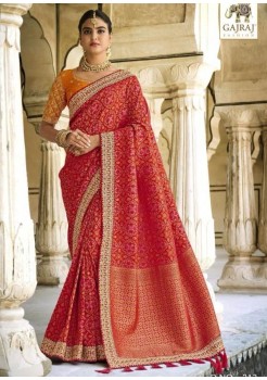 Red & Multi Saree Dola Silk
